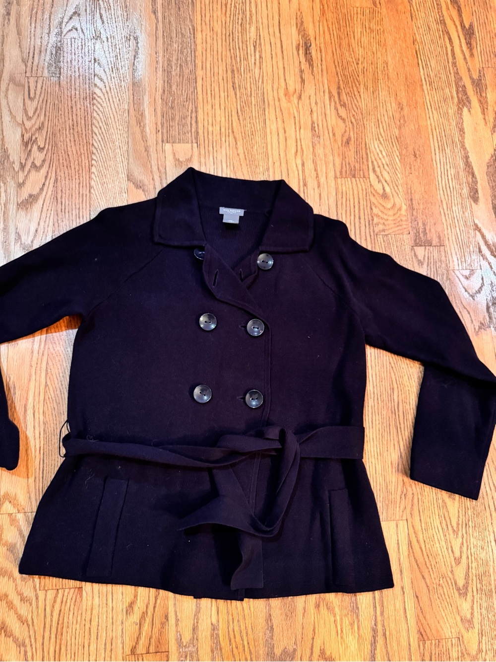 Double-Breasted Black Peacoat with Belt